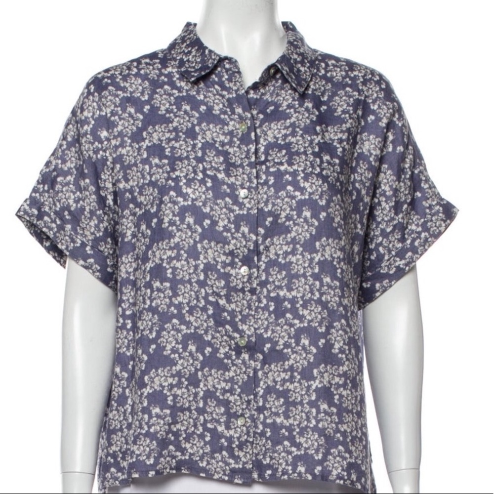 New 100% Linen Cottagecore Small Floral Print Top